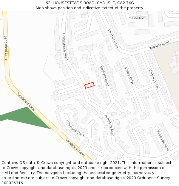 63, HOUSESTEADS ROAD, CARLISLE, CA2 7XG: Location map and indicative extent of plot