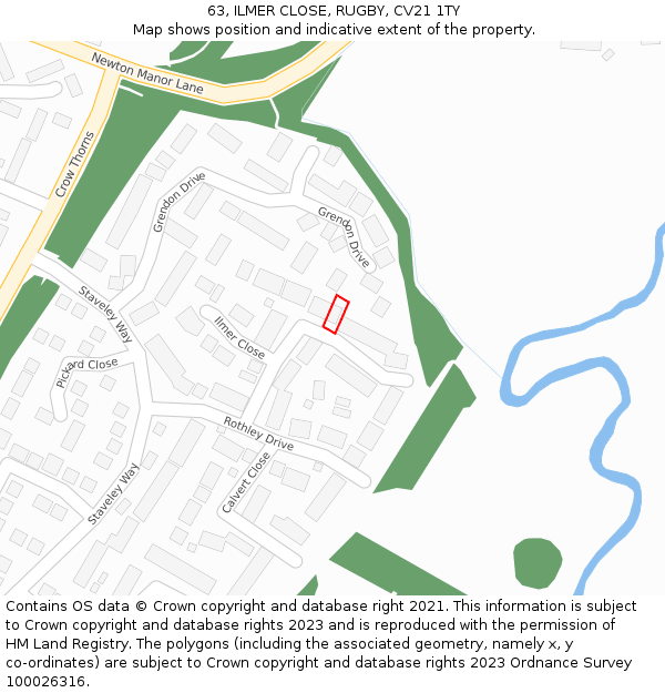 63, ILMER CLOSE, RUGBY, CV21 1TY: Location map and indicative extent of plot