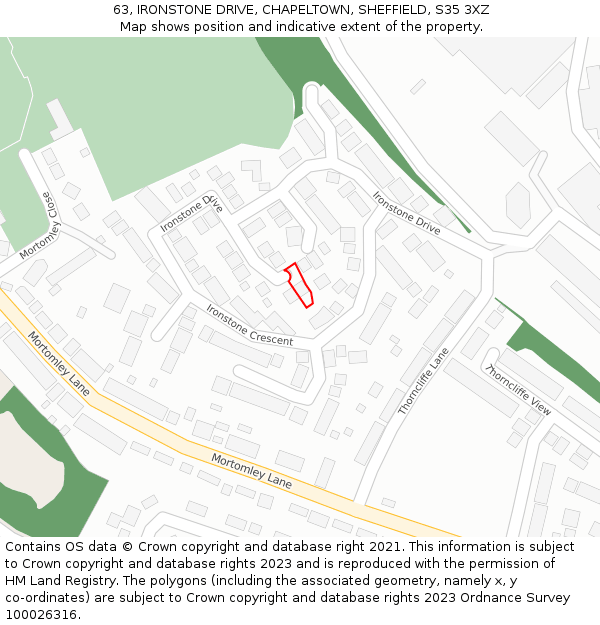 63, IRONSTONE DRIVE, CHAPELTOWN, SHEFFIELD, S35 3XZ: Location map and indicative extent of plot