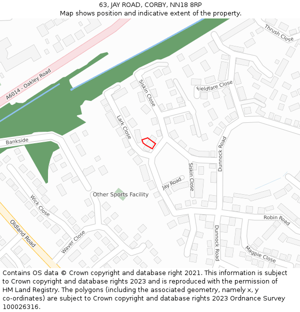 63, JAY ROAD, CORBY, NN18 8RP: Location map and indicative extent of plot