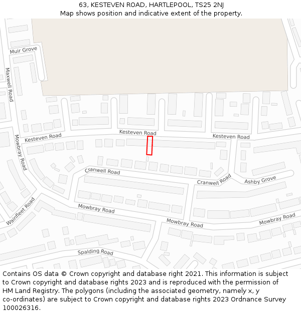 63, KESTEVEN ROAD, HARTLEPOOL, TS25 2NJ: Location map and indicative extent of plot