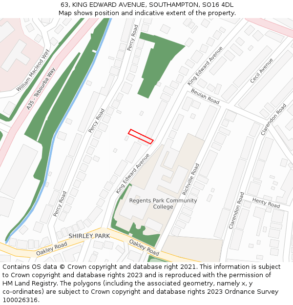 63, KING EDWARD AVENUE, SOUTHAMPTON, SO16 4DL: Location map and indicative extent of plot