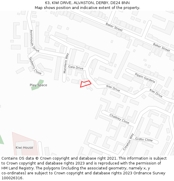 63, KIWI DRIVE, ALVASTON, DERBY, DE24 8NN: Location map and indicative extent of plot