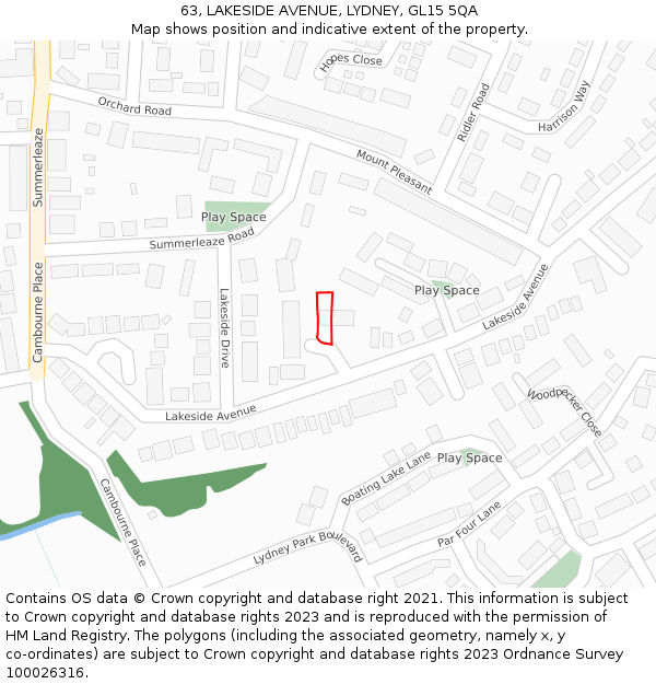 63, LAKESIDE AVENUE, LYDNEY, GL15 5QA: Location map and indicative extent of plot