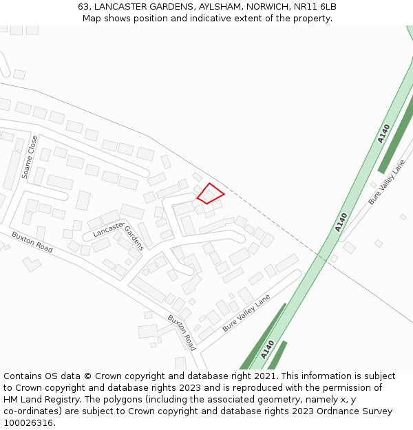 63, LANCASTER GARDENS, AYLSHAM, NORWICH, NR11 6LB: Location map and indicative extent of plot