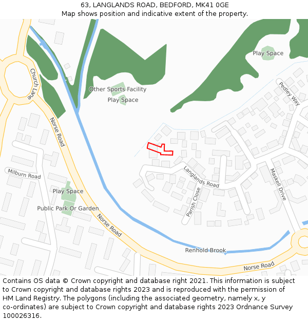 63, LANGLANDS ROAD, BEDFORD, MK41 0GE: Location map and indicative extent of plot