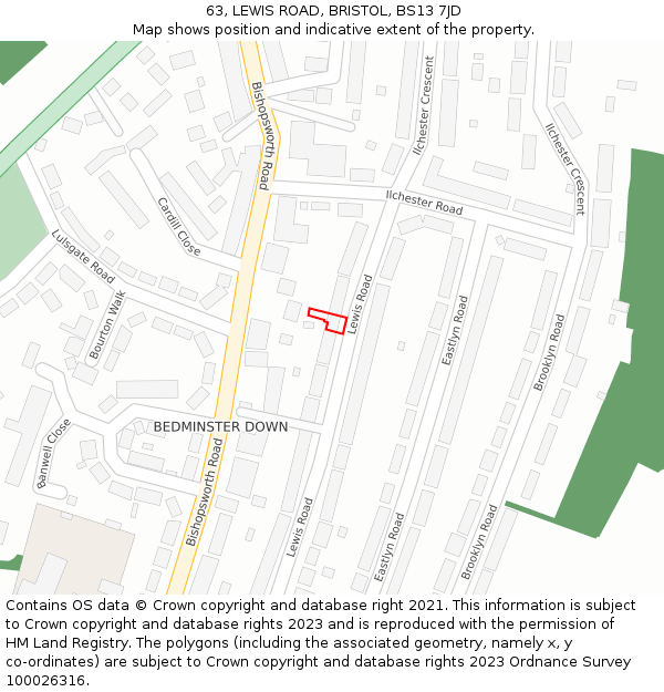 63, LEWIS ROAD, BRISTOL, BS13 7JD: Location map and indicative extent of plot