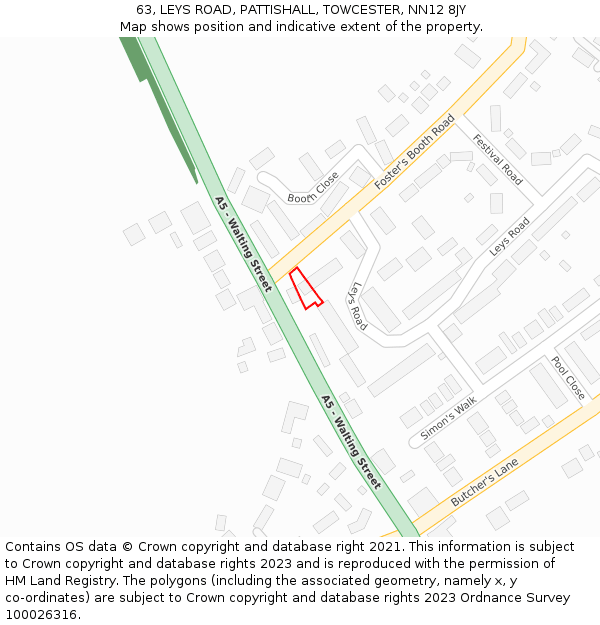 63, LEYS ROAD, PATTISHALL, TOWCESTER, NN12 8JY: Location map and indicative extent of plot