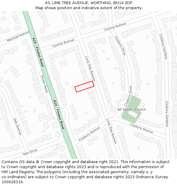 63, LIME TREE AVENUE, WORTHING, BN14 0DP: Location map and indicative extent of plot