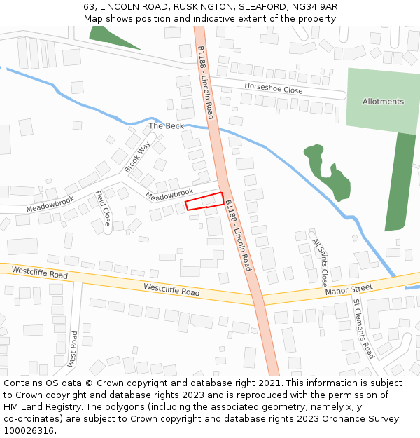 63, LINCOLN ROAD, RUSKINGTON, SLEAFORD, NG34 9AR: Location map and indicative extent of plot