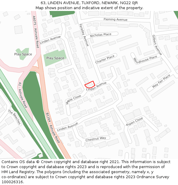 63, LINDEN AVENUE, TUXFORD, NEWARK, NG22 0JR: Location map and indicative extent of plot