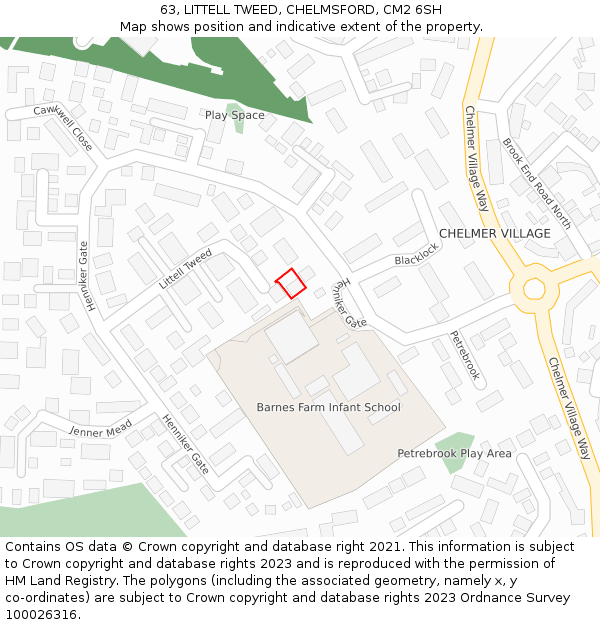 63, LITTELL TWEED, CHELMSFORD, CM2 6SH: Location map and indicative extent of plot