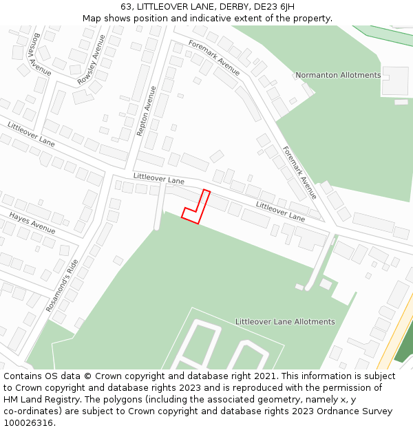 63, LITTLEOVER LANE, DERBY, DE23 6JH: Location map and indicative extent of plot