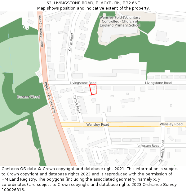 63, LIVINGSTONE ROAD, BLACKBURN, BB2 6NE: Location map and indicative extent of plot