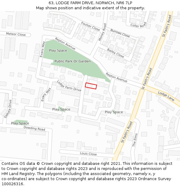63, LODGE FARM DRIVE, NORWICH, NR6 7LP: Location map and indicative extent of plot