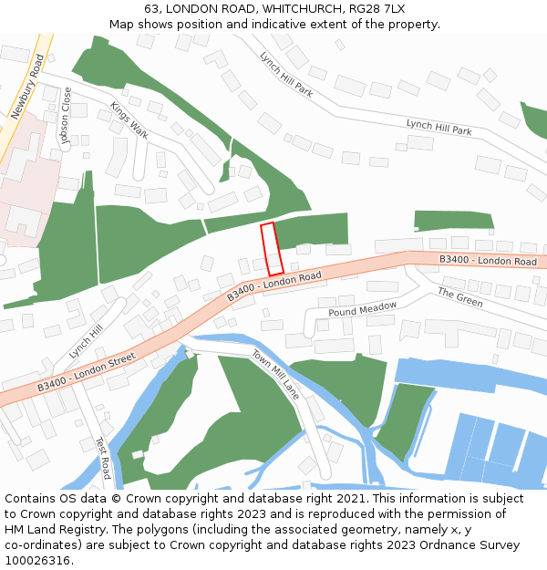 63, LONDON ROAD, WHITCHURCH, RG28 7LX: Location map and indicative extent of plot