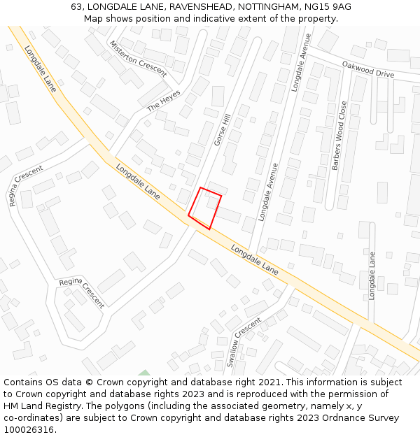 63, LONGDALE LANE, RAVENSHEAD, NOTTINGHAM, NG15 9AG: Location map and indicative extent of plot