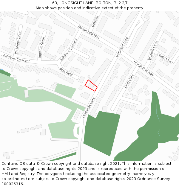 63, LONGSIGHT LANE, BOLTON, BL2 3JT: Location map and indicative extent of plot