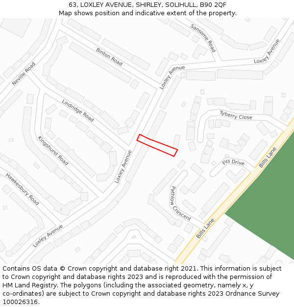 63, LOXLEY AVENUE, SHIRLEY, SOLIHULL, B90 2QF: Location map and indicative extent of plot