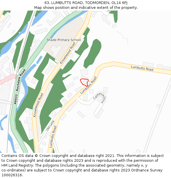 63, LUMBUTTS ROAD, TODMORDEN, OL14 6PJ: Location map and indicative extent of plot
