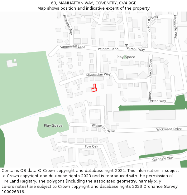 63, MANHATTAN WAY, COVENTRY, CV4 9GE: Location map and indicative extent of plot
