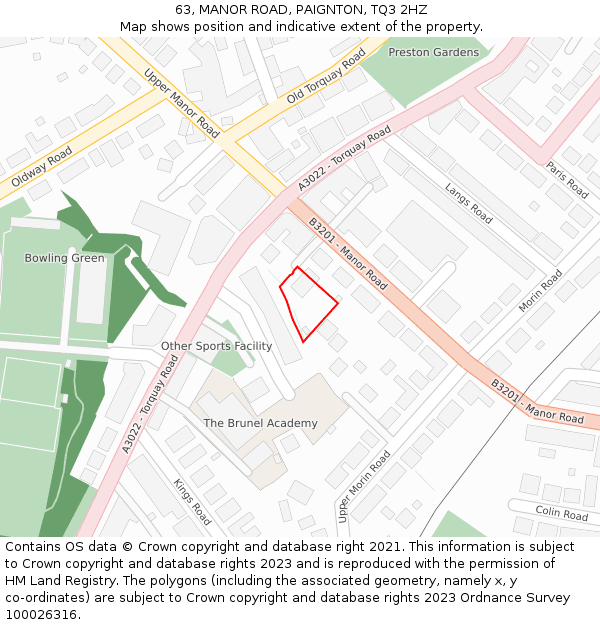 63, MANOR ROAD, PAIGNTON, TQ3 2HZ: Location map and indicative extent of plot