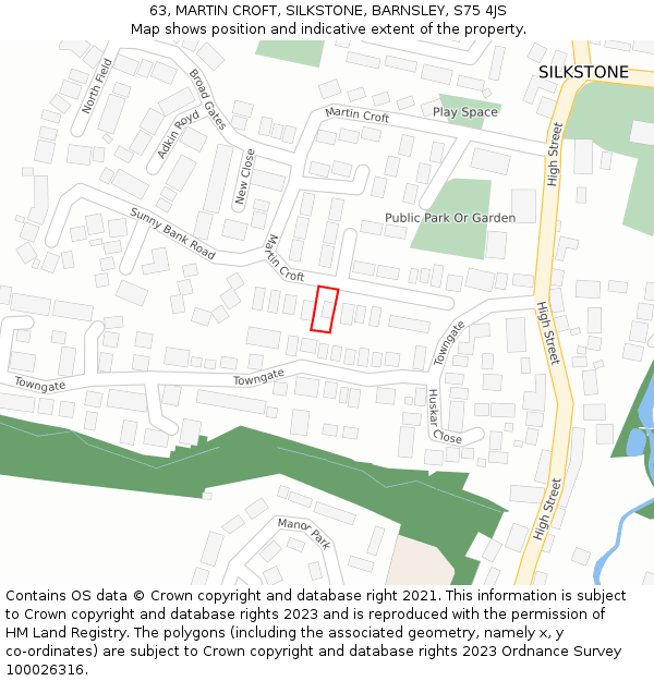 63, MARTIN CROFT, SILKSTONE, BARNSLEY, S75 4JS: Location map and indicative extent of plot