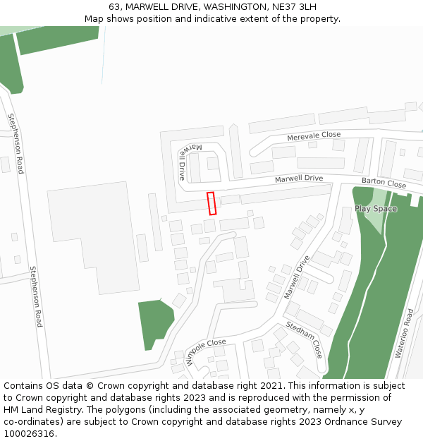 63, MARWELL DRIVE, WASHINGTON, NE37 3LH: Location map and indicative extent of plot