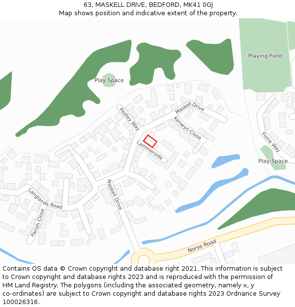 63, MASKELL DRIVE, BEDFORD, MK41 0GJ: Location map and indicative extent of plot