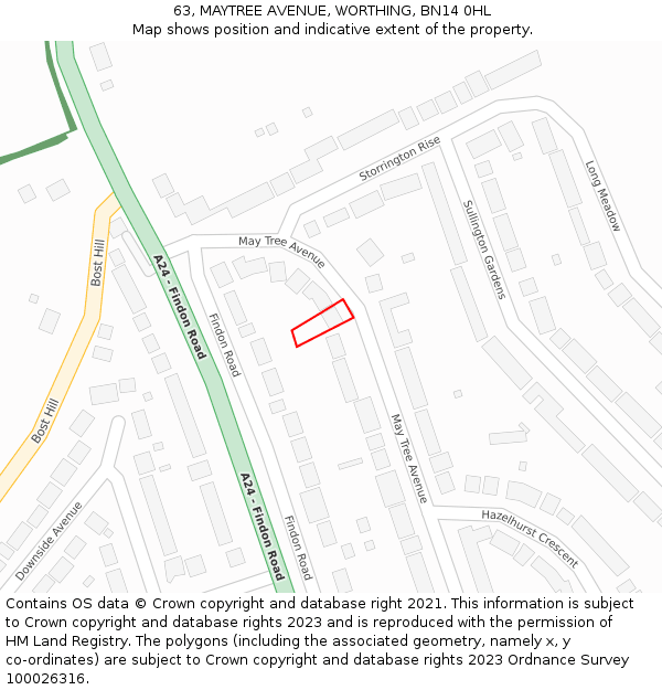 63, MAYTREE AVENUE, WORTHING, BN14 0HL: Location map and indicative extent of plot