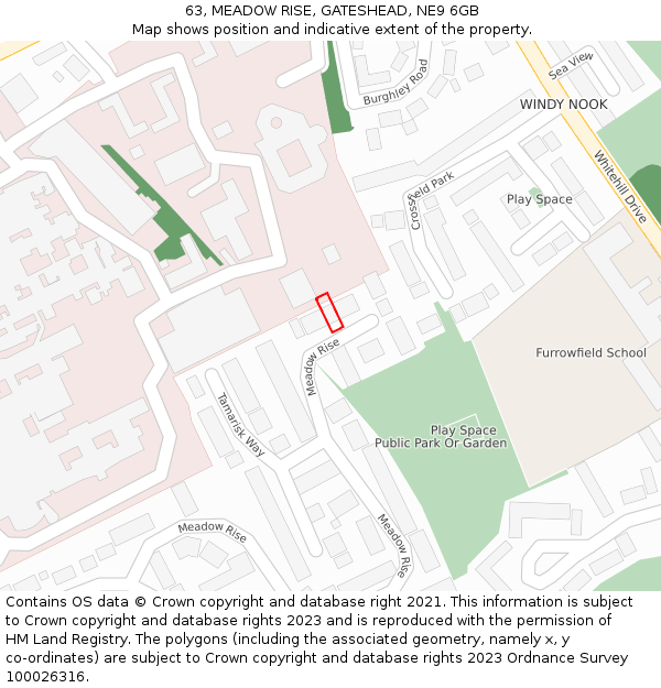 63, MEADOW RISE, GATESHEAD, NE9 6GB: Location map and indicative extent of plot