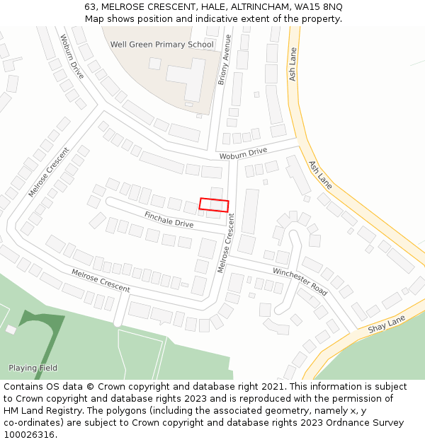 63, MELROSE CRESCENT, HALE, ALTRINCHAM, WA15 8NQ: Location map and indicative extent of plot