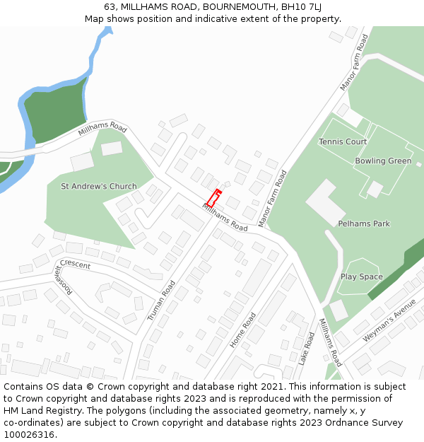 63, MILLHAMS ROAD, BOURNEMOUTH, BH10 7LJ: Location map and indicative extent of plot