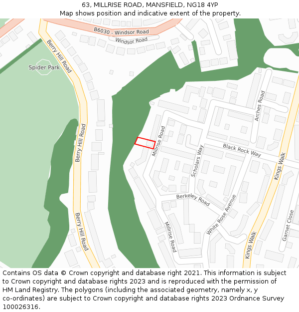 63, MILLRISE ROAD, MANSFIELD, NG18 4YP: Location map and indicative extent of plot