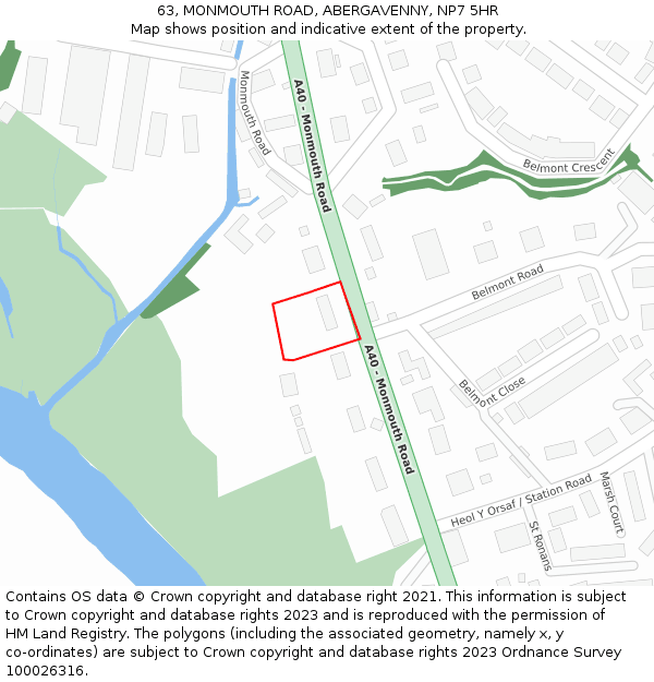 63, MONMOUTH ROAD, ABERGAVENNY, NP7 5HR: Location map and indicative extent of plot