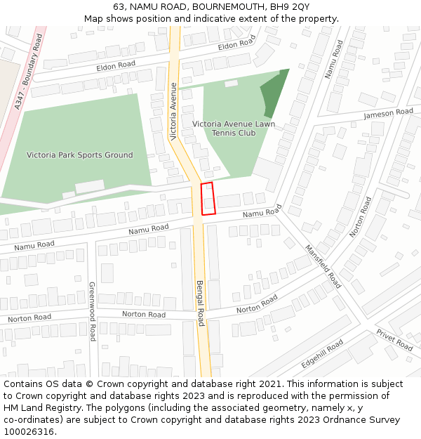 63, NAMU ROAD, BOURNEMOUTH, BH9 2QY: Location map and indicative extent of plot