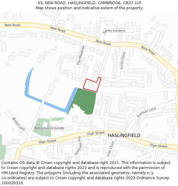 63, NEW ROAD, HASLINGFIELD, CAMBRIDGE, CB23 1LP: Location map and indicative extent of plot
