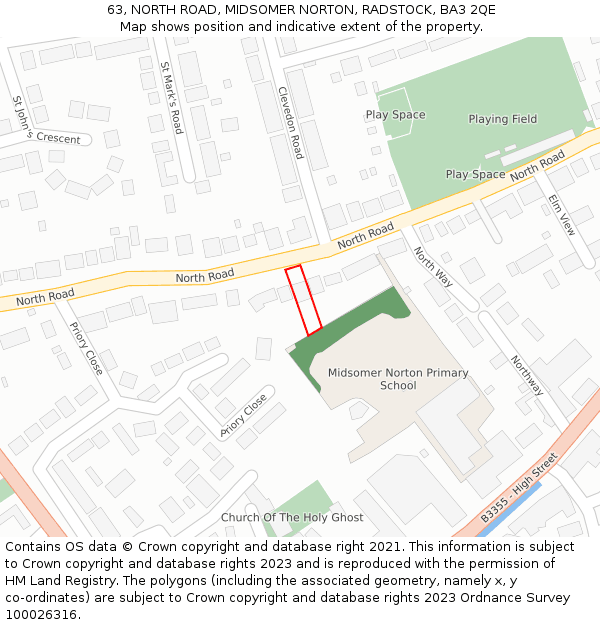 63, NORTH ROAD, MIDSOMER NORTON, RADSTOCK, BA3 2QE: Location map and indicative extent of plot