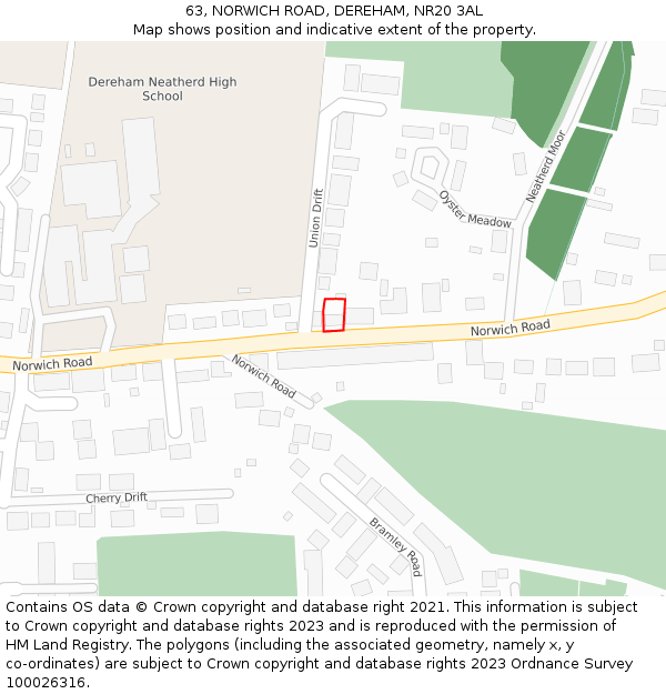 63, NORWICH ROAD, DEREHAM, NR20 3AL: Location map and indicative extent of plot