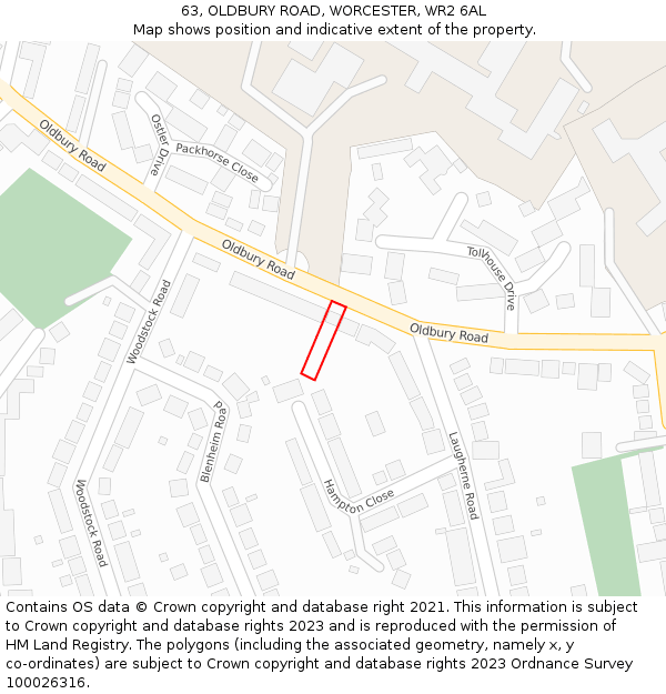 63, OLDBURY ROAD, WORCESTER, WR2 6AL: Location map and indicative extent of plot