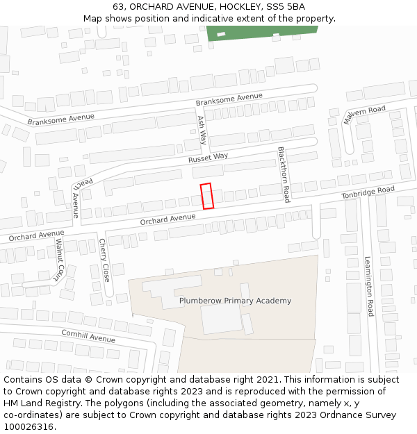 63, ORCHARD AVENUE, HOCKLEY, SS5 5BA: Location map and indicative extent of plot