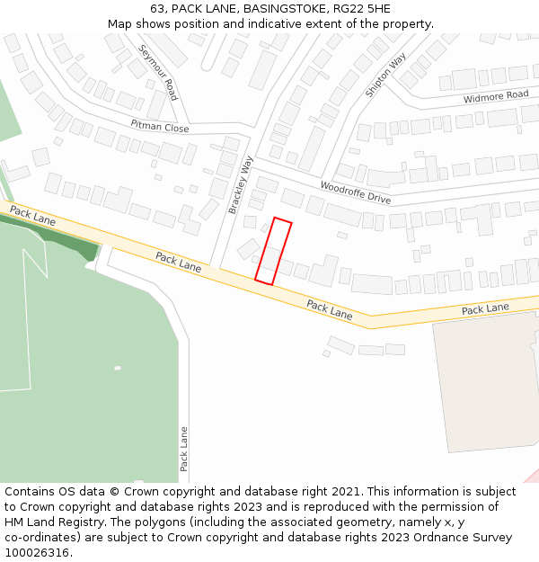63, PACK LANE, BASINGSTOKE, RG22 5HE: Location map and indicative extent of plot