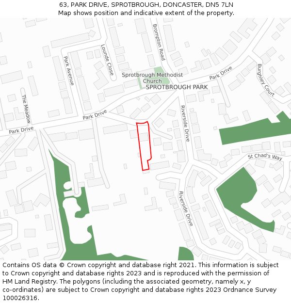 63, PARK DRIVE, SPROTBROUGH, DONCASTER, DN5 7LN: Location map and indicative extent of plot