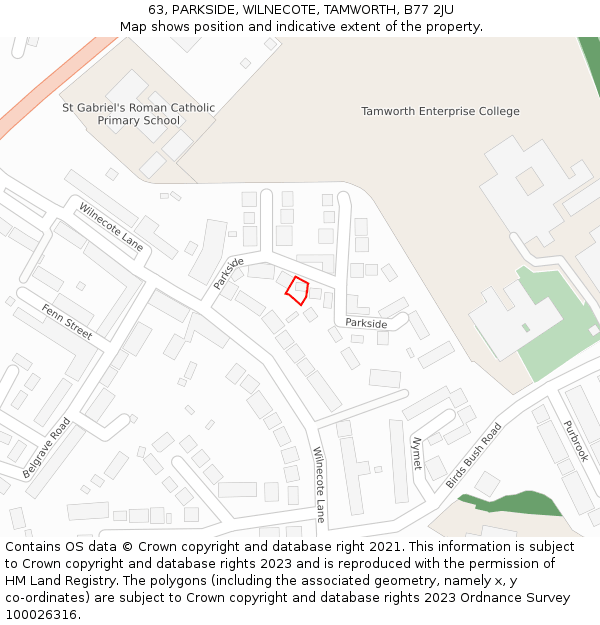 63, PARKSIDE, WILNECOTE, TAMWORTH, B77 2JU: Location map and indicative extent of plot