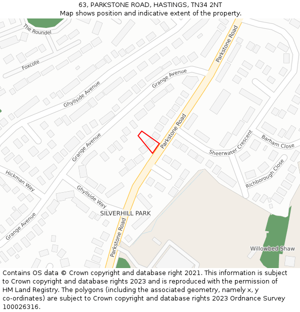 63, PARKSTONE ROAD, HASTINGS, TN34 2NT: Location map and indicative extent of plot
