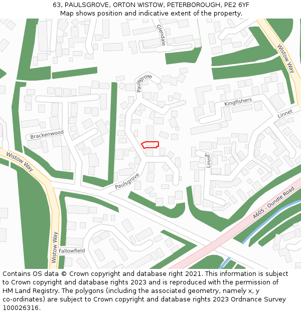 63, PAULSGROVE, ORTON WISTOW, PETERBOROUGH, PE2 6YF: Location map and indicative extent of plot
