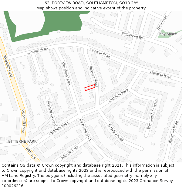 63, PORTVIEW ROAD, SOUTHAMPTON, SO18 2AY: Location map and indicative extent of plot