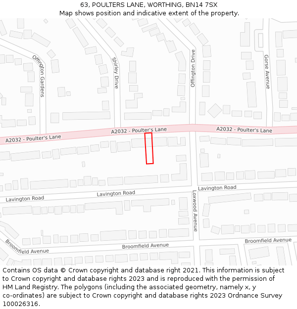 63, POULTERS LANE, WORTHING, BN14 7SX: Location map and indicative extent of plot