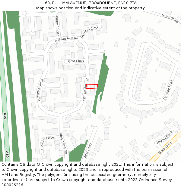 63, PULHAM AVENUE, BROXBOURNE, EN10 7TA: Location map and indicative extent of plot