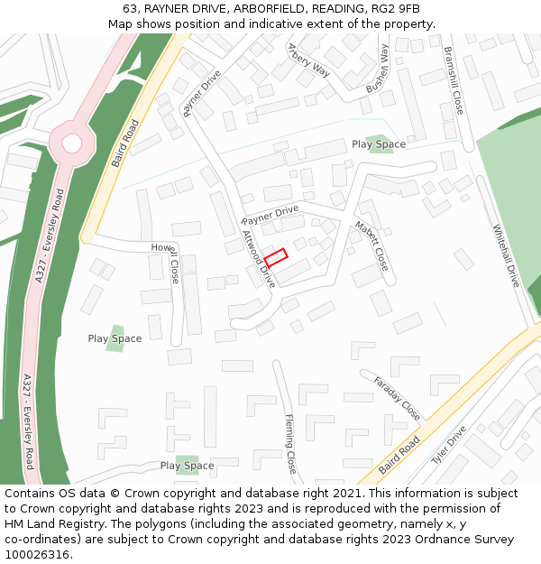 63, RAYNER DRIVE, ARBORFIELD, READING, RG2 9FB: Location map and indicative extent of plot